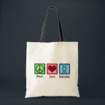 Geneticist Peace Love Genetics Company Tote Bag<br><div class="desc">Peace Love Genetics. A cute geneticist gift featuring a cool peace sign,  heart,  and DNA double helix strand.</div>