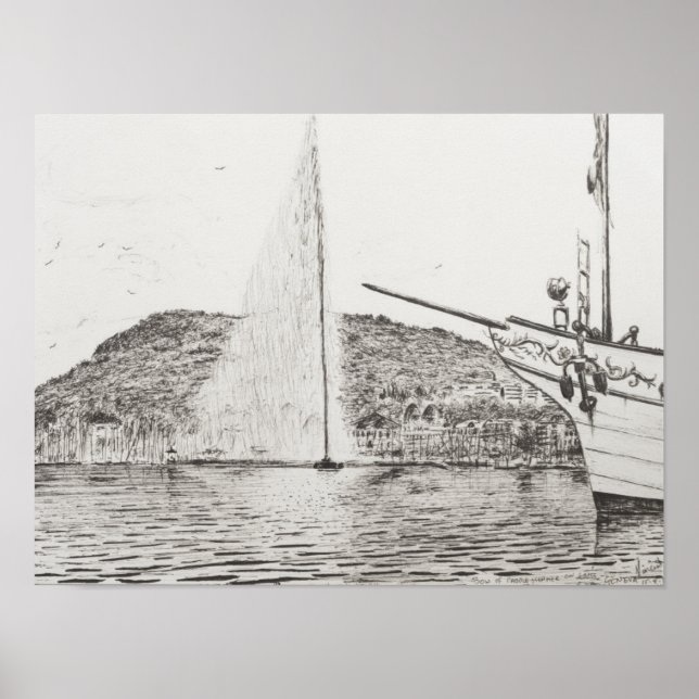 Geneva Fountain and Bow of pleasure Boat 2011 Poster (Front)