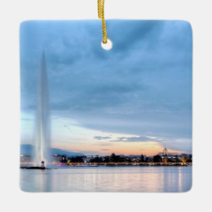 Geneva fountain, Switzerland Ceramic Tree Decoration