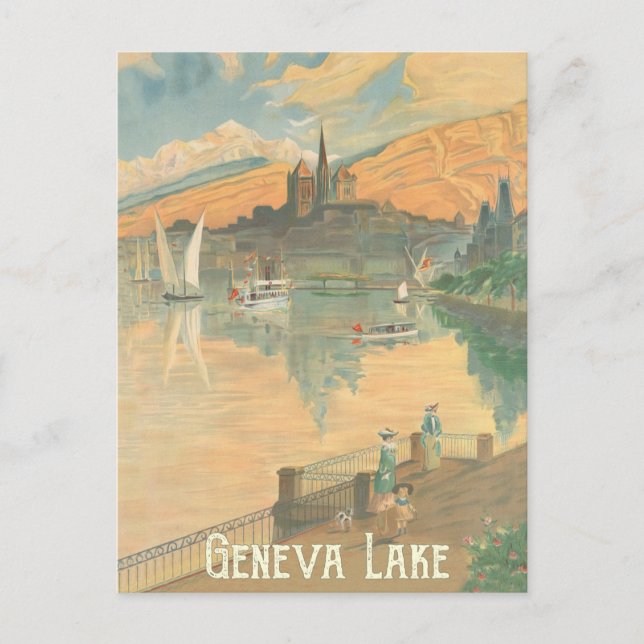 Geneva Lake, People on a Stroll, Switzerland Postcard (Front)