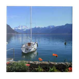 Geneva lake scenery, Montreux, Switzerland Tile