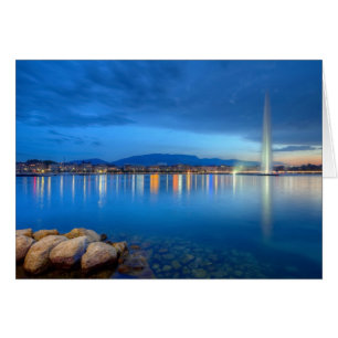 Geneva panorama with famous fountain, Switzerland,