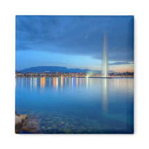 Geneva panorama with famous fountain, Switzerland,