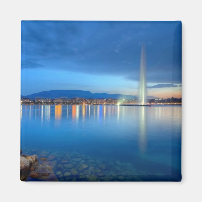Geneva panorama with famous fountain, Switzerland, Magnet (Front)