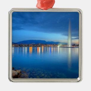 Geneva panorama with famous fountain, Switzerland, Metal Ornament