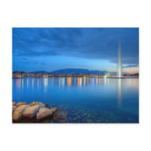 Geneva panorama with famous fountain, Switzerland,