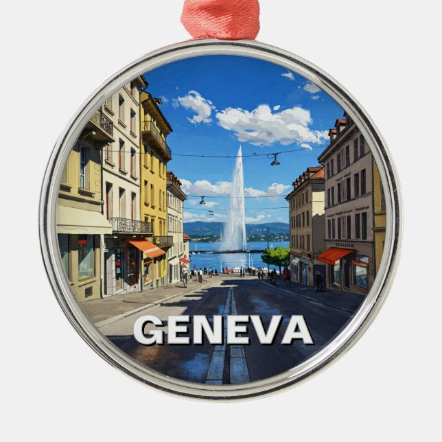 Geneva Street Switzerland Travel Jet d'eau  Metal Ornament (Front)