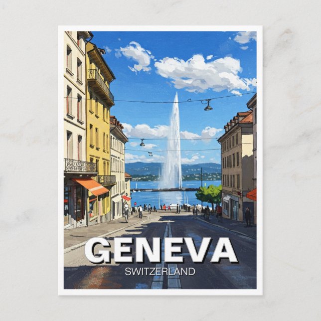 Geneva Street Switzerland Travel Jet d'eau  Postcard (Front)