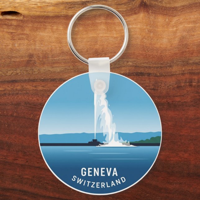Geneva Street Switzerland Travel Jet d'eau Sunset Key Ring (Front)