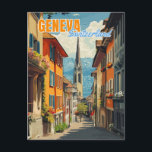 Geneva Switzerland Alps Postcard<br><div class="desc">Capture the essence of Geneva’s charm with this vibrant postcard! Featuring cobblestone streets lined with colourful buildings,  blooming flower boxes,  and a towering church spire against the backdrop of the majestic Swiss Alps. Perfect for travelers,  collectors,  or as a nostalgic home decor piece.</div>