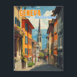 Geneva Switzerland Alps Postcard<br><div class="desc">Capture the essence of Geneva’s charm with this vibrant postcard! Featuring cobblestone streets lined with colourful buildings,  blooming flower boxes,  and a towering church spire against the backdrop of the majestic Swiss Alps. Perfect for travelers,  collectors,  or as a nostalgic home decor piece.</div>