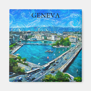 Geneva Switzerland Panorama View Painting Magnet