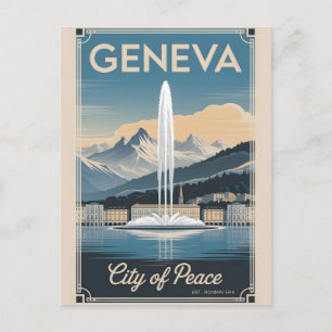 Geneva Switzerland Retro Skyline Cityscape Travel Postcard