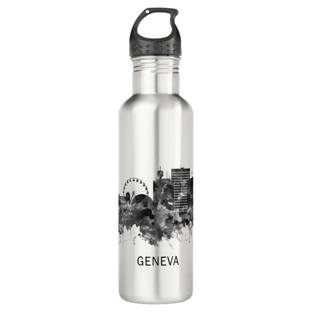 Geneva Switzerland Skyline BW 710 Ml Water Bottle (Front)