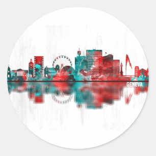 Geneva Switzerland Skyline Classic Round Sticker