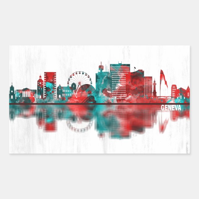 Geneva Switzerland Skyline Rectangular Sticker (Front)