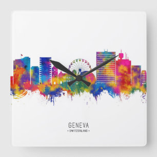 Geneva Switzerland Skyline Square Wall Clock