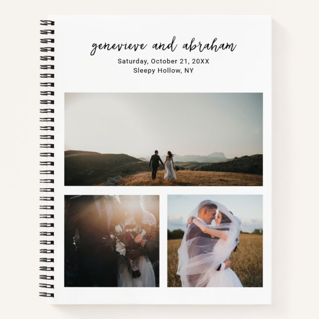 Genevieve Black and White Photo Modern Wedding Notebook (Front)