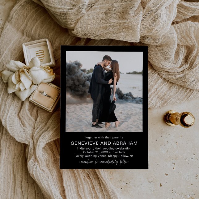 Genevieve Black Photo Modern Wedding Invitation (Creator Uploaded)
