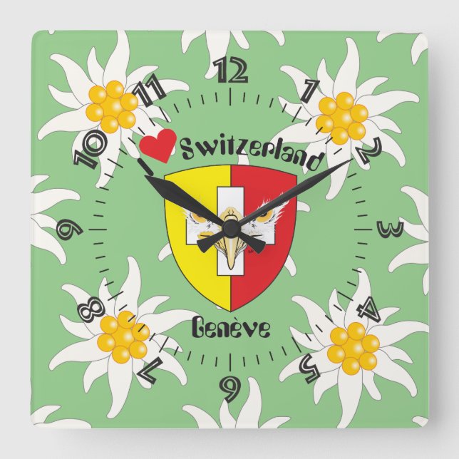 Genf / Genève Schweiz Suisse Svizzera Uhr Square Wall Clock (Front)