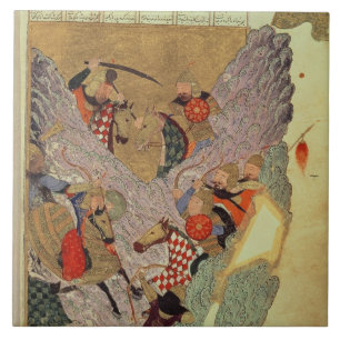 Genghis Khan (c.1162-1227) fighting the Chinese in Tile