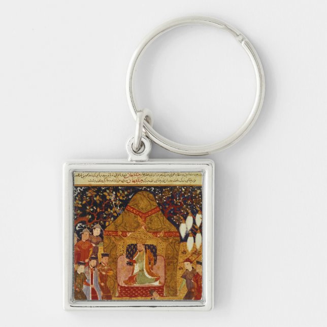 Genghis Khan in his tent by Rashid al-Din Key Ring (Front)