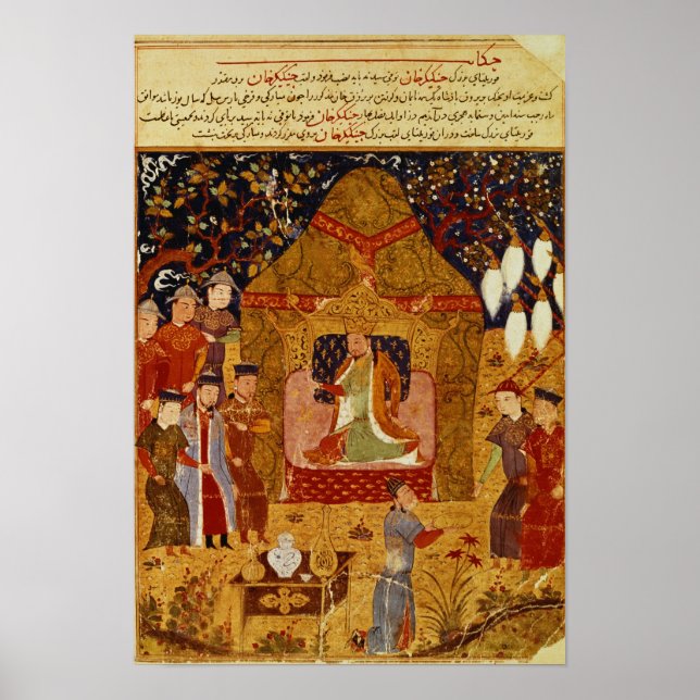 Genghis Khan in his tent by Rashid al-Din Poster (Front)