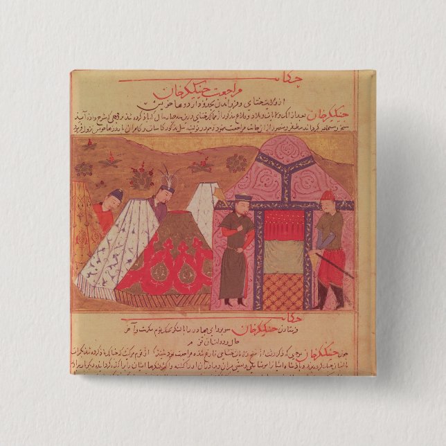 Genghis Khan outside his tent 15 Cm Square Badge (Front)