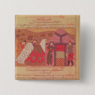 Genghis Khan outside his tent 15 Cm Square Badge