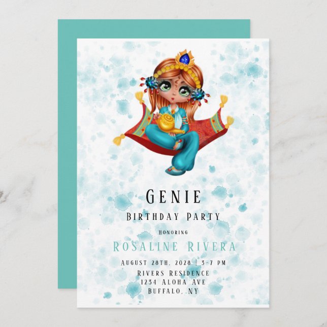 Genie Red Carpet Preteen Girl Birthday Party Invitation (Front/Back)