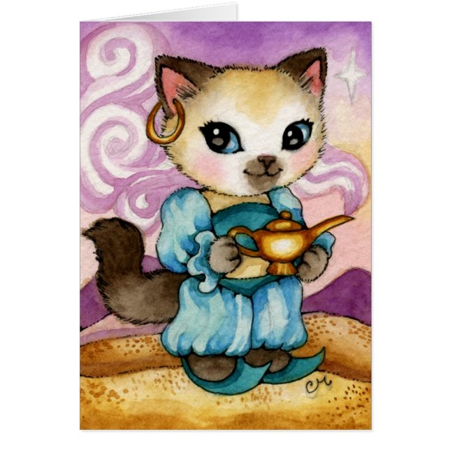 Genie's Lamp Aladdin Kitty - Cute Cat Card (Front)