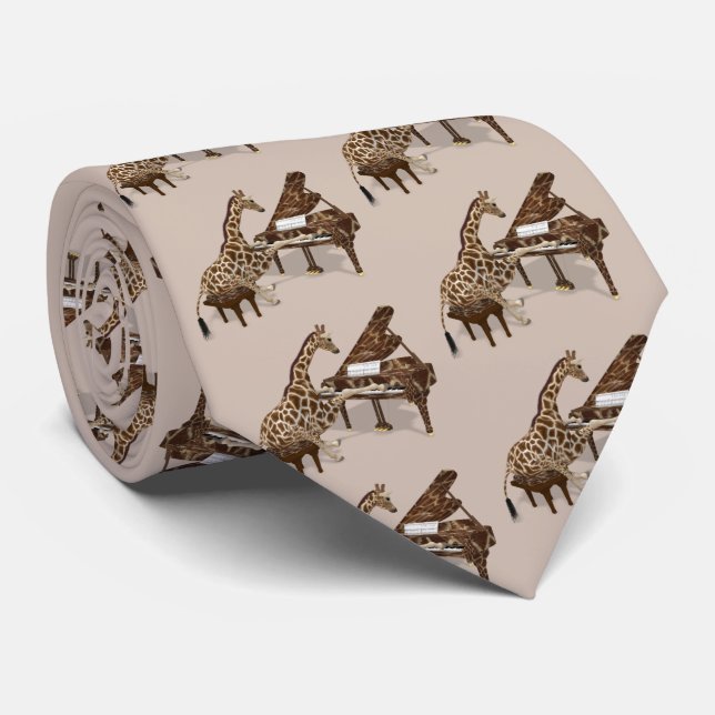 Genius Giraffe Playing Piano Tie (Rolled)