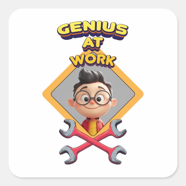 genius work funny geek repair computer animation c square sticker (Front)