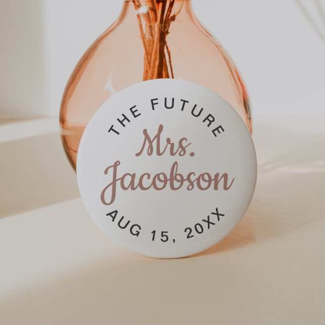 GENNA | Cute Rose Gold Script Future Mrs 7.5 Cm Round Badge (Creator Uploaded)
