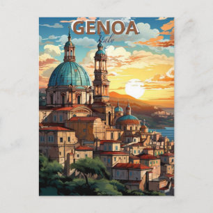 Genoa, Italy, A  postcard of a city with  and a