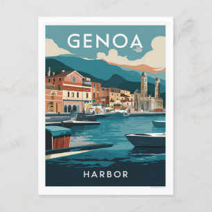 Genoa Italy Harbour Travel Painting Postcard