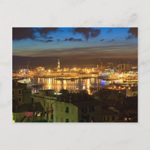 Genova and the port at evening postcard