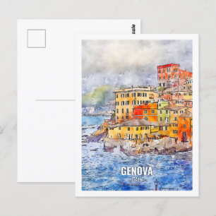 Genova Italy Famous Travel Place Watercolor Postcard