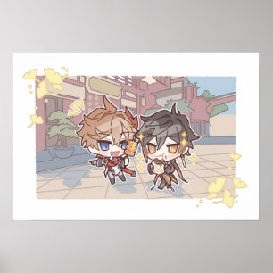Genshin Impact Chibi A Date of Childe and Zhongli Poster