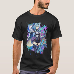 Genshin Impact Eula Vaporwave Neon Grid Japanese T T-Shirt