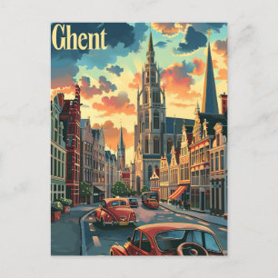 Genteel Ghent: Vintage Street Scene Illustration Postcard