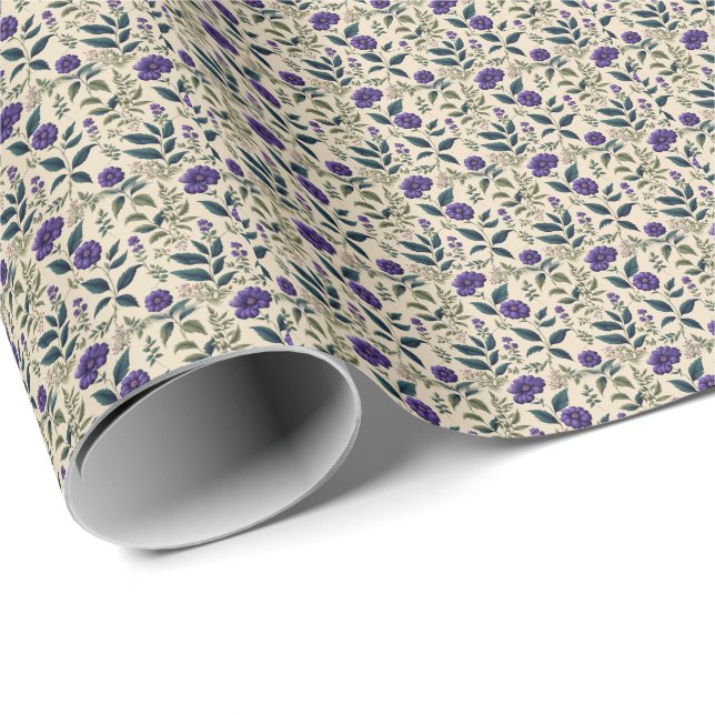 Gentian Blue Vintage Floral Wrapping Paper (Roll Corner)