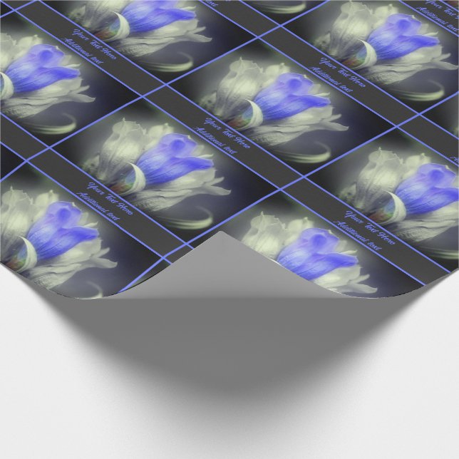 Gentian Flower Black And White Personalised Wrapping Paper (Corner)