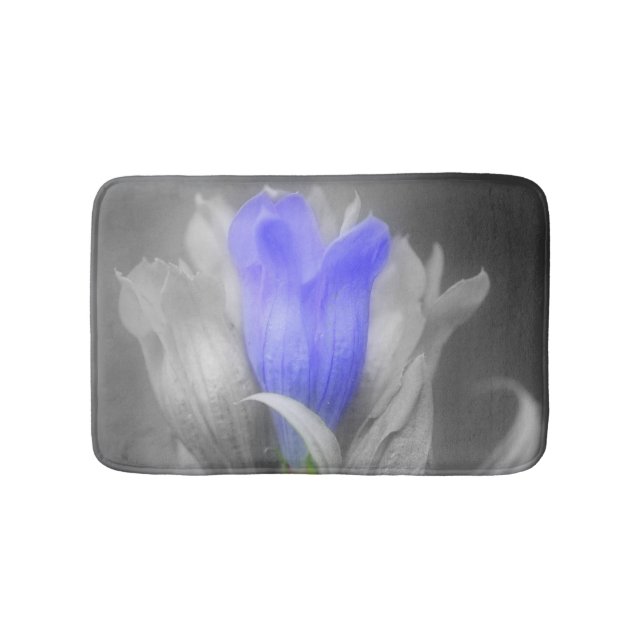 Gentian Flower In Black And White Bath Mat (Front)