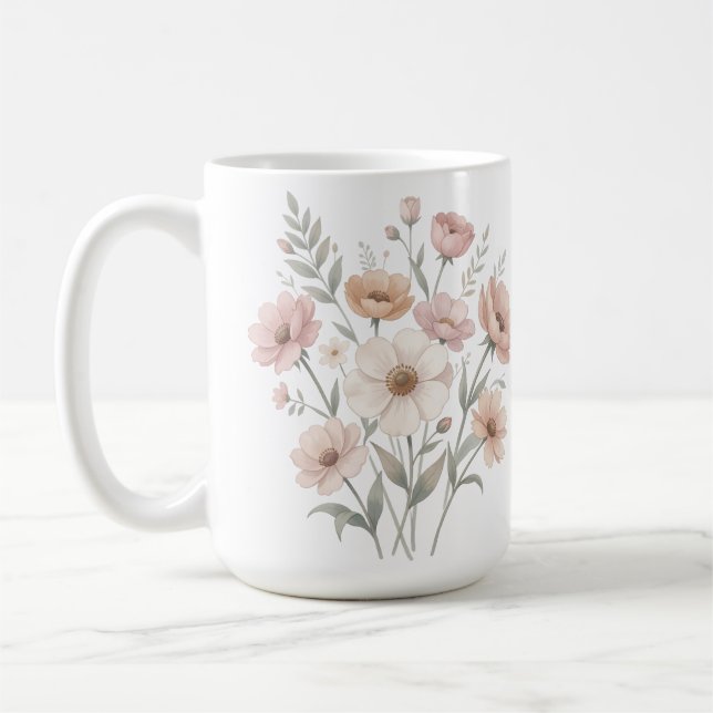 Gentle Anemone Bouquet Watercolor Softness Coffee Mug (Left)