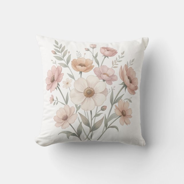 Gentle Anemone Bouquet Watercolor Softness Cushion (Front)
