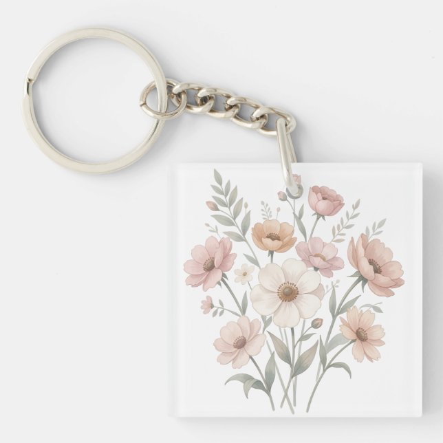 Gentle Anemone Bouquet Watercolor Softness Key Ring (Front)