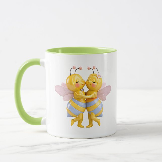 Gentle bee couple embracing mug (Left)