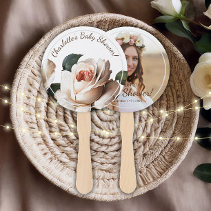 Gentle Beige Rose Girl Baby Shower Hand Fan