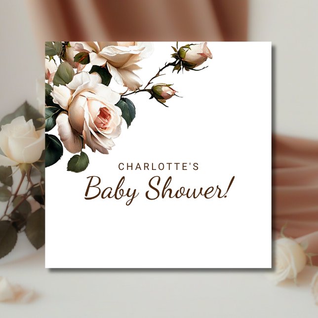 Gentle Beige Rose Girl Baby Shower Napkin (Gentle Girl Baby Shower napkins!)